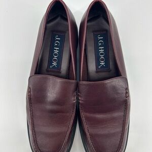 J G Hook Shoes Loafers Women’s 8M Red Wine 1 Inch Heel Retro Work Preppy Leather
